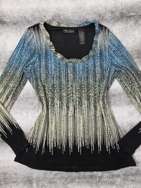 aXcess Abstract Streak Print Top | Blue Green Cream Black Panel | Y2K Early 2000